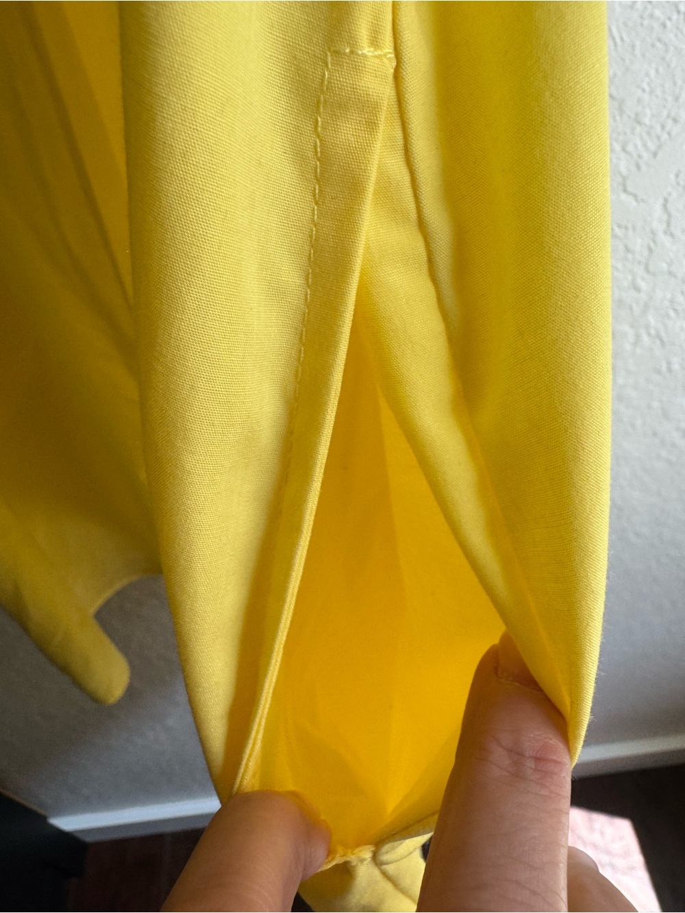 Dalin Lemon Yellow Sleeveless Shift Mini Dress with Ruffle Shoulders & Pockets - Picture 4 of 6